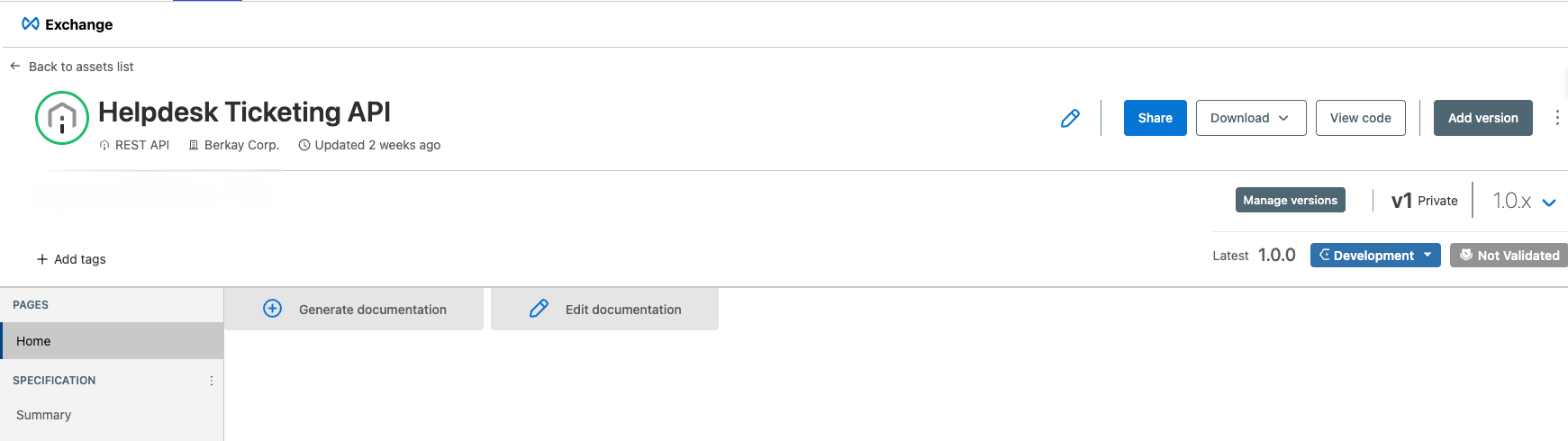Generate documentation button on asset details page