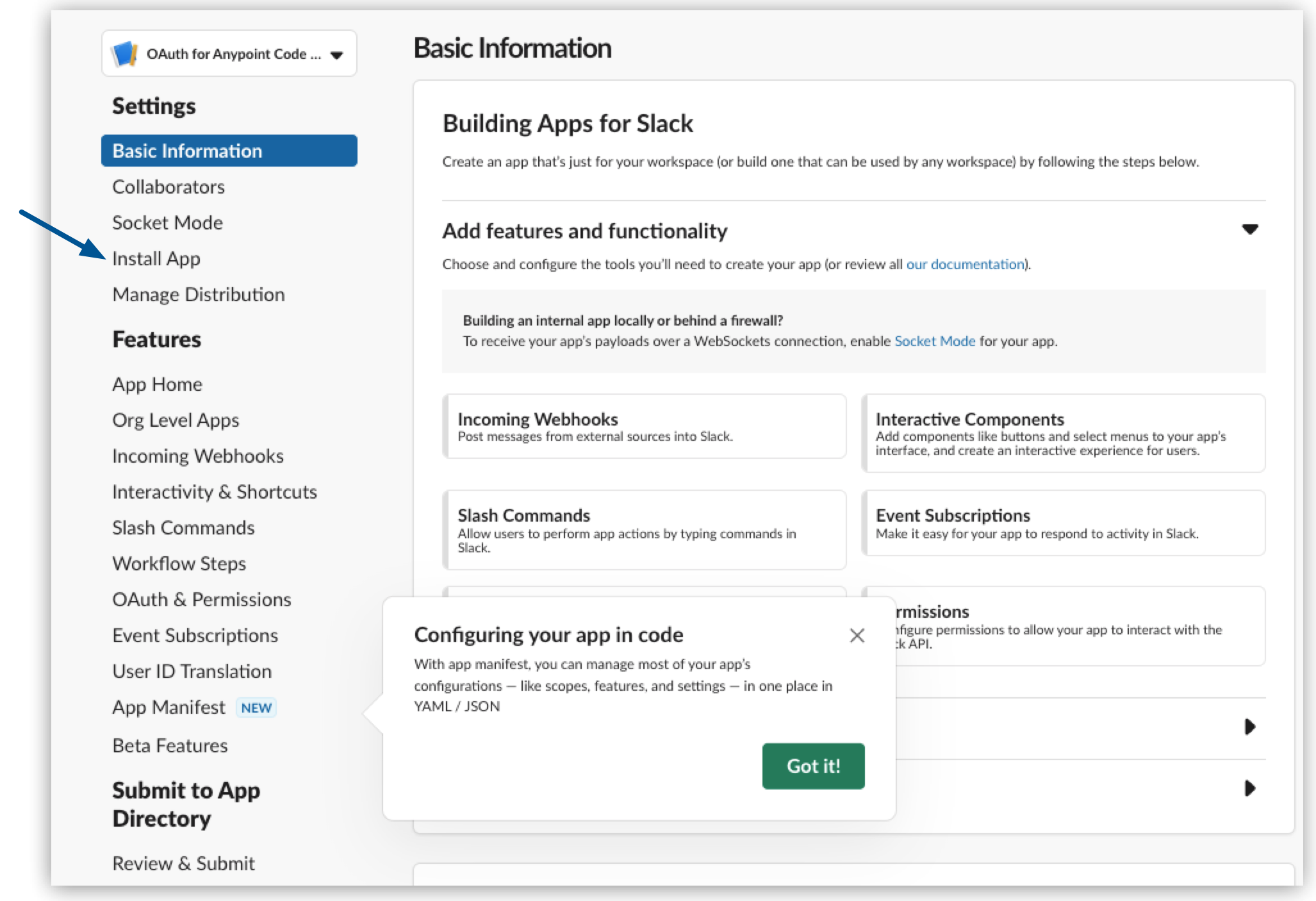 Slack でのアプリケーションのインストール