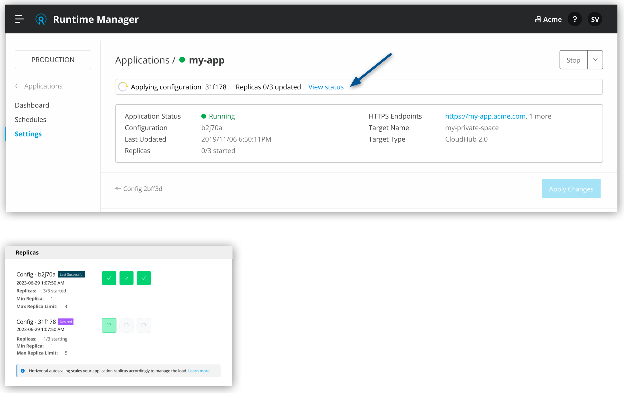 アプリケーションのスケーリング状況を確認します。